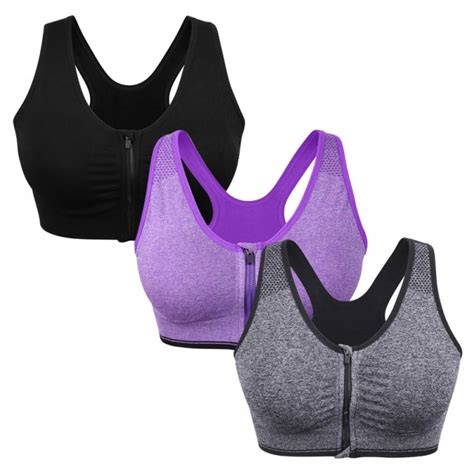 Koerim Front Zipper Women S Seamless Sports Bra Top Pack M Xl