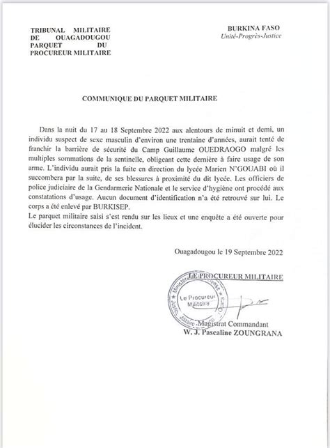 Burkina Camp Guillaume Ouédraogo Un individu a essuyé des tirs et a