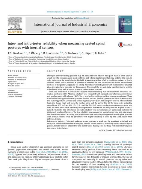 PDF Inter And Intra Tester Reliability When Measuring Seated Spinal