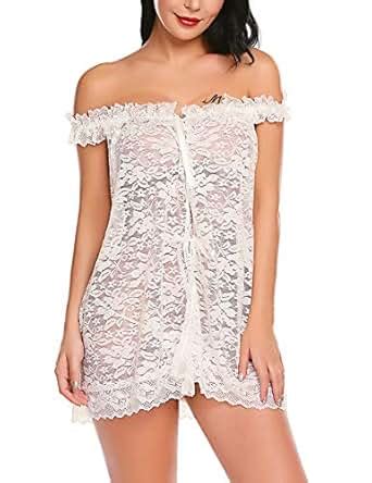 Avidlove Women Lingerie Lace Babydoll Mesh Robe Sexy Nightie Whtie M At