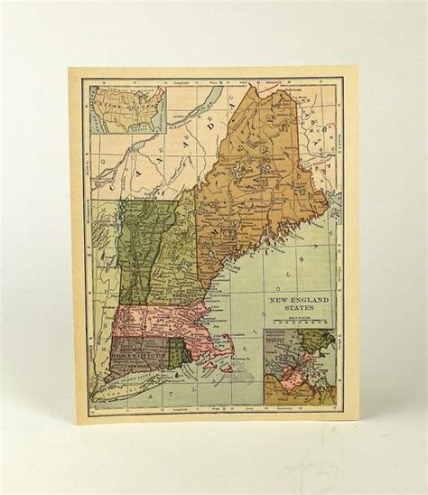 Antique New England Early Century Colored Map Book Print Etsy