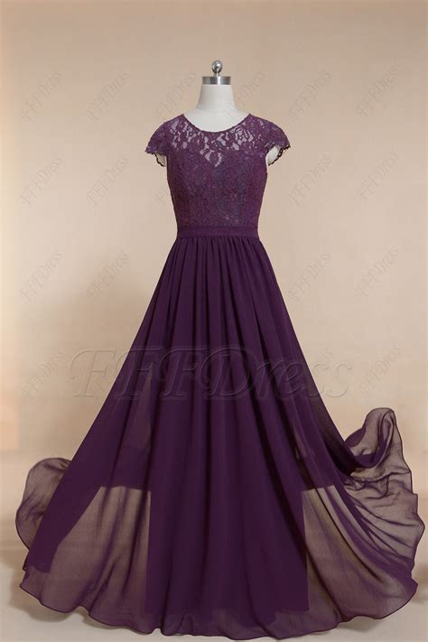 Modest Plum Purple Bridesmaid Dresses Long Fffdress