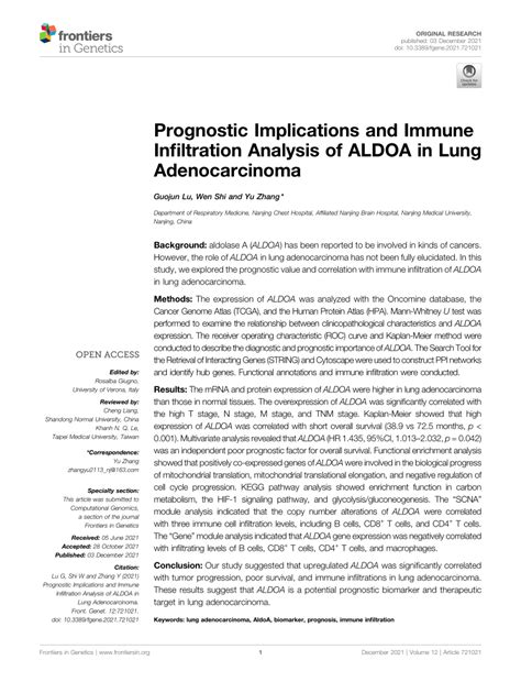 Pdf Prognostic Implications And Immune Infiltration Analysis Of Aldoa