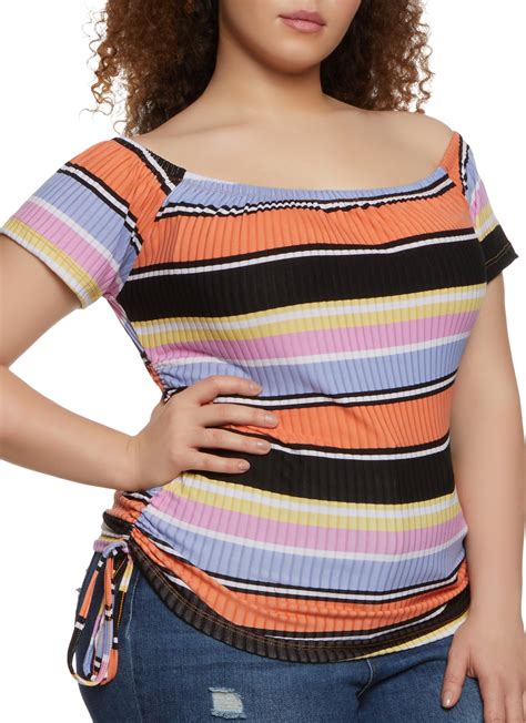 Plus Size Striped Off The Shoulder Top