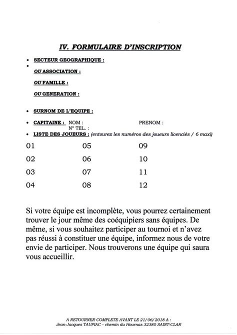 R Glement Et Formulaire Dinscription Au Tournoi Du Juin