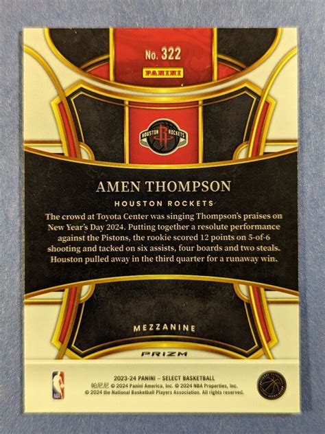 2023 Panini Select Amen Thompson RC Tectonic Orange Prizm Mezzanine