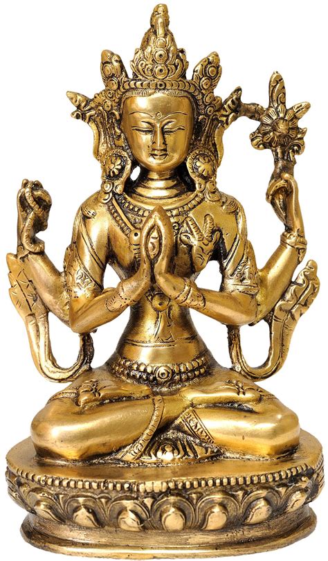 Buddhist Deity Chenrezig Brass Statue Four Armed Avalokiteshvara