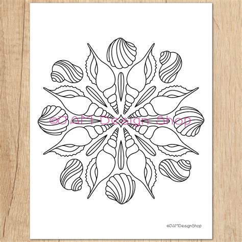 Coloring Page Mandala Design Ocean Mandala Shell Mandala Coloring