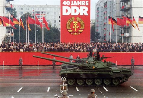 Eastern Bloc militaries — East German T-72 tanks on parade.