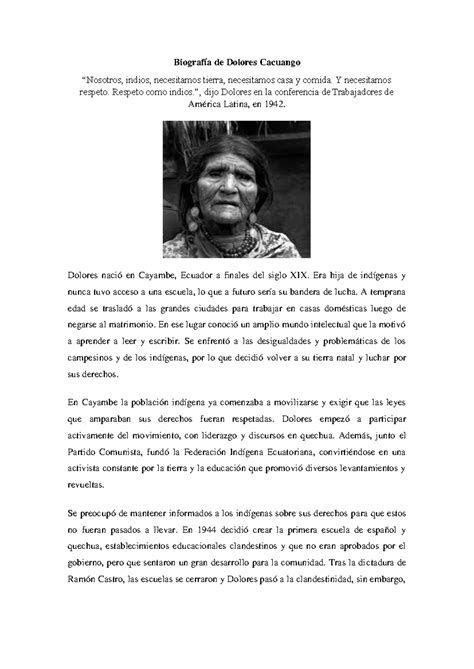 Biografias Biografía de Dolores Cacuango Nosotros indios