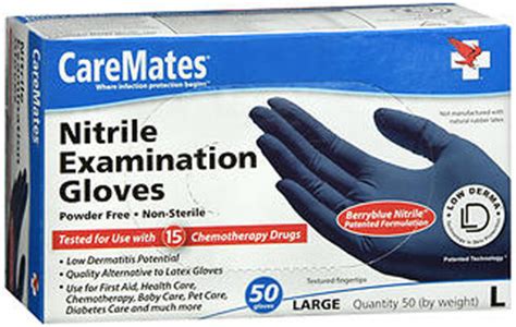 Caremates Nitrile Examination Gloves Powder Free Large 50 Ct