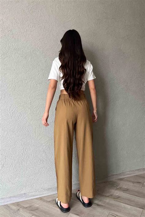 Camel Marka Model Beli Lastikli Keten Pantolon