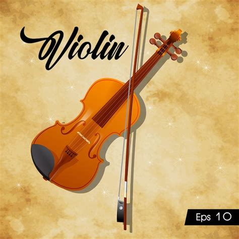 Ilustração de instrumento musical de violino acústico em fundo vintage