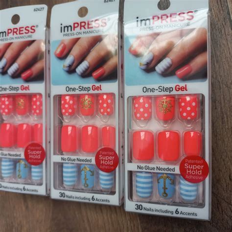 Kiss Nails Impress Color Press On Gel Short 62427 Marine Orange Blue Lot Of 3 Ebay