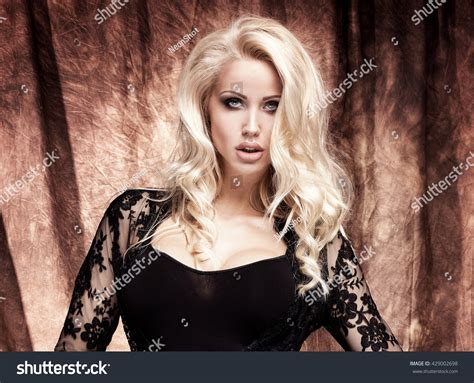 Sexy Blonde Woman Posing Studio Wearing Stock Photo 429002698