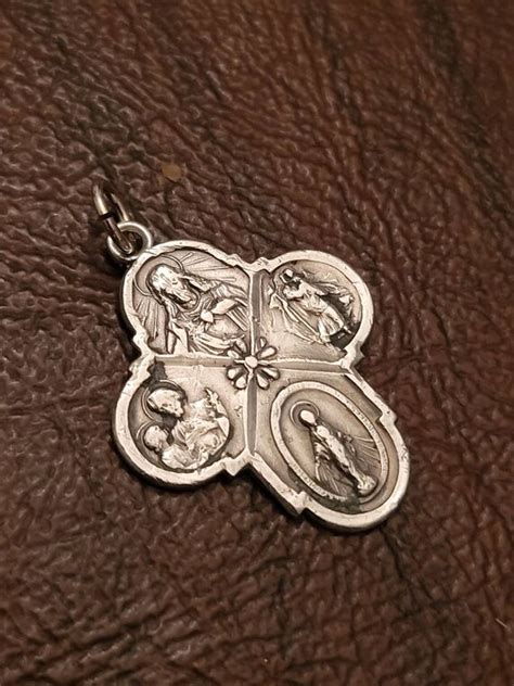 Vintage Sterling Silver 4 Way Cross Medal Pendant Lo Gem