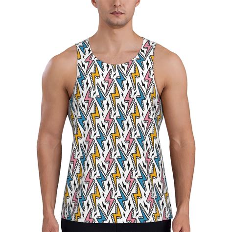 Goofa Colorful Lightning Bolts Pattern Mens Workout Tank Top Slim Fit