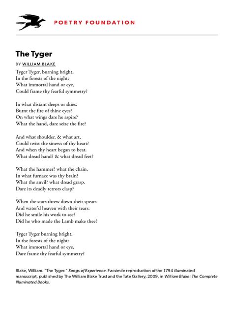 The Tyger by William Blake - Poetry Foundation | PDF