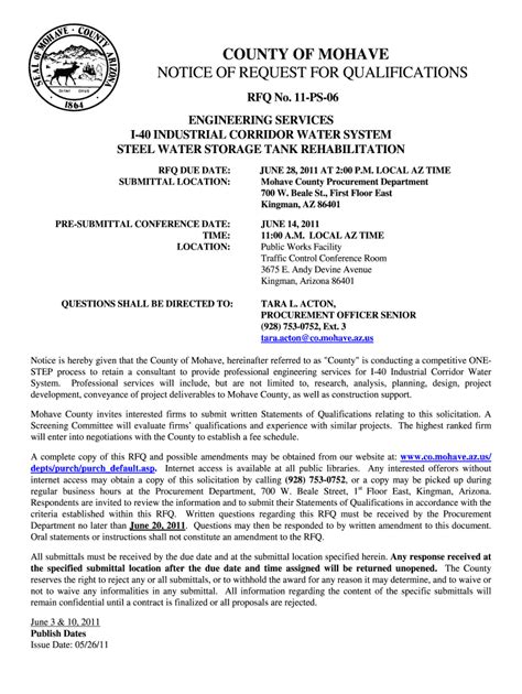 Fillable Online County Of Mohave Notice Of Request For Qualifications