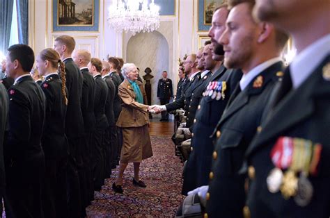 HM the Queen of Denmark recieving newly appointed officers and coros ...