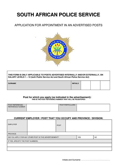 Amended Application Form South African Police Service