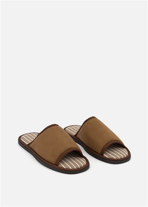 Striped Faux Suede Band Slippers Za