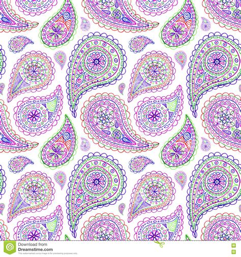 Paisley Buta Doodle Colorful Line Art Seamless Pattern Vector Stock