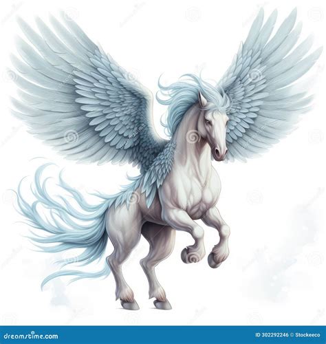 Hyper Realistic White And Blue Pegasus With Wings Detailed Fantasy