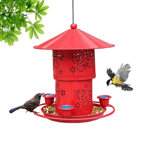 Metal Double Layer Retractable Butterfly Bird Feeder Anti Squirrel