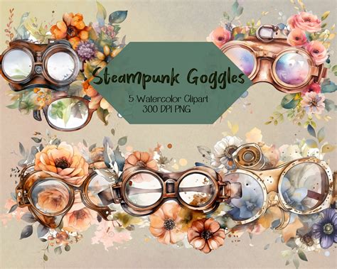 Steampunk Goggles Clipart Spring Flowers Watercolor Floral Clipart Png