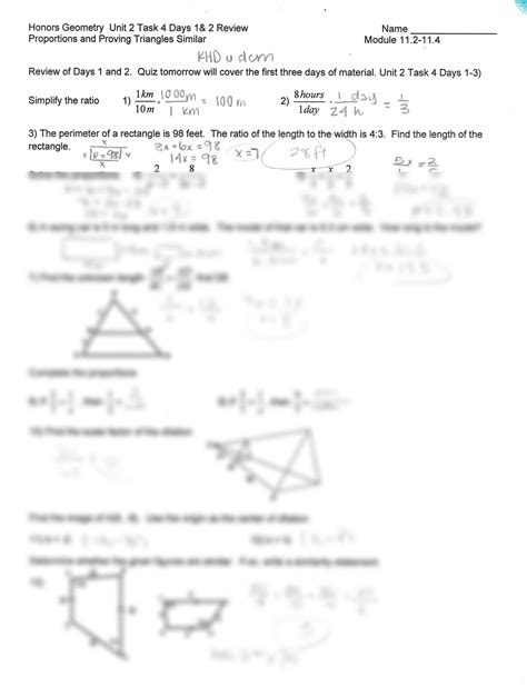 SOLUTION: Unit 2 task 4 proportions and proving triangles are similar worksheet honors geometry