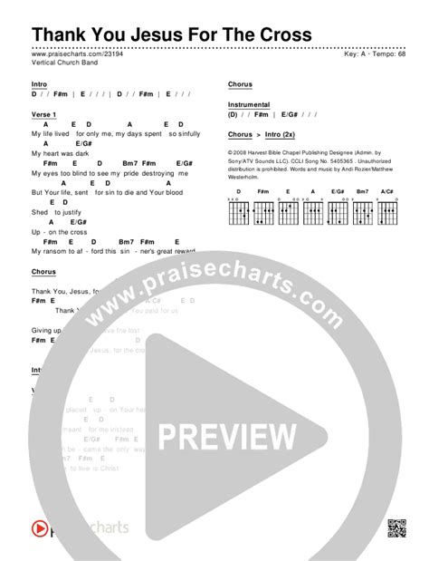 Thank You Jesus For The Cross Chords PDF (Vertical Worship) - PraiseCharts