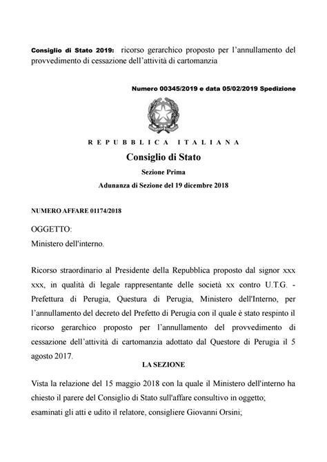 Consiglio Di Stato Ricorso Gerarchico Proposto Per Lannullamento