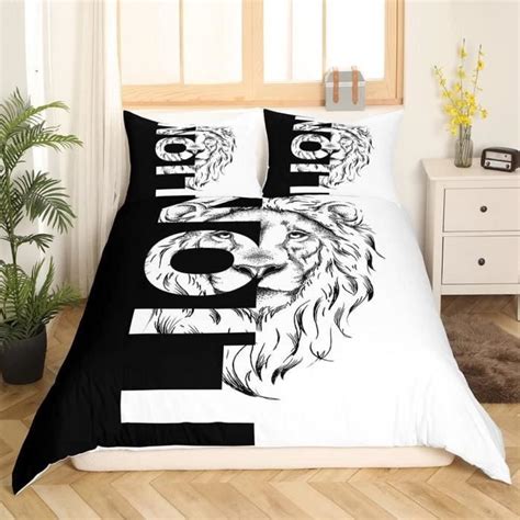 Lion Parure Housse De Couette Safari Print Parure De Lit 200X200Cm Pour