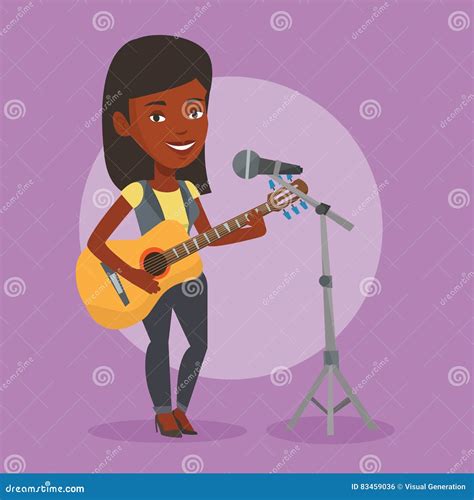 Mujer Que Canta En Micrófono Y Que Toca La Guitarra Ilustración del