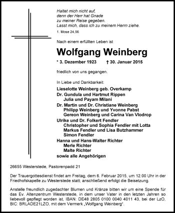 Traueranzeigen Von Wolfgang Weinberg Nordwest Trauer De