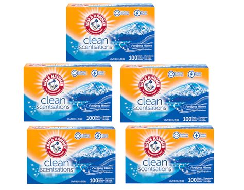 5 Pack Of Arm Hammer Fabric Softener Dryer Sheets Purifying Waters