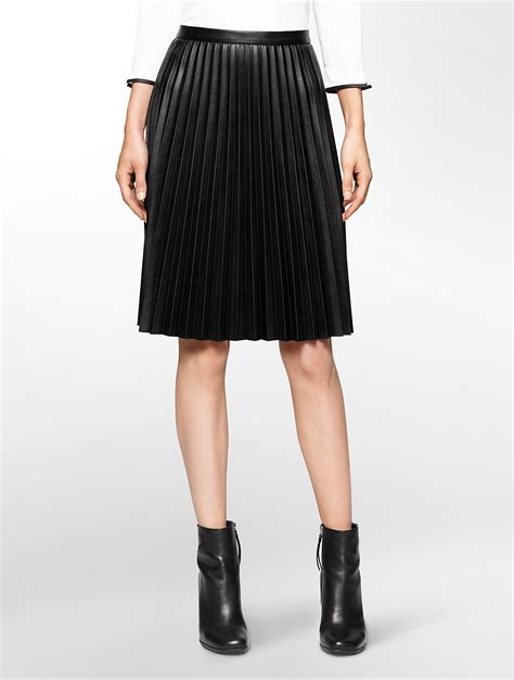 Lyst Calvin Klein White Label Pleated Faux Leather Skirt In Black