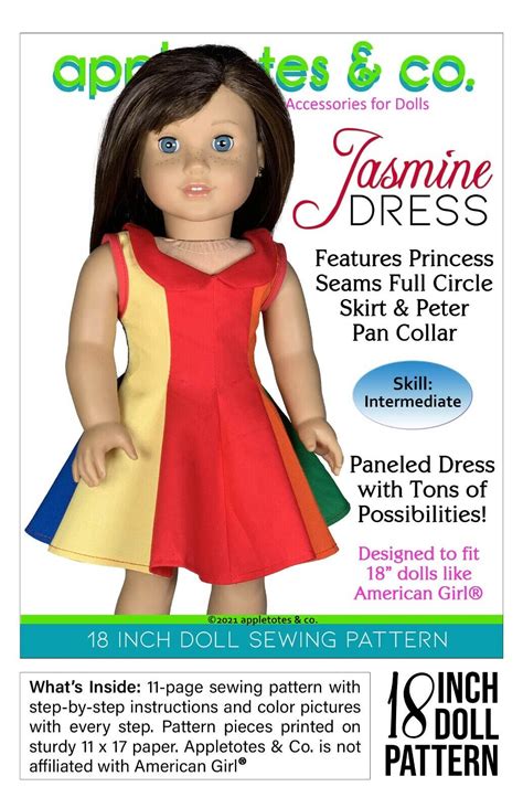 Jasmine Dress 18 Inch Doll Sewing Pattern Fits 18 Dolls Such As