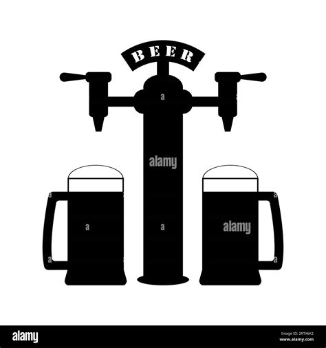 Beer Pump With Set Full Beer Mugs Pouring In Beer Glasses Vector