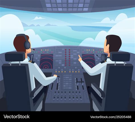 Airplane Cockpit Pilots Sitting Front Royalty Free Vector