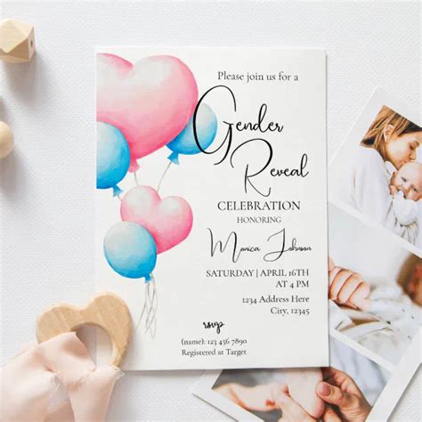 Pink And Blue Balloons Gender Reveal Invitation Zazzle