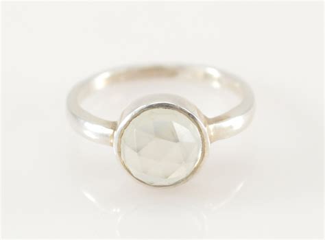 Solid Silver Greyclear Round Faceted Cabochon In Bezel Setting