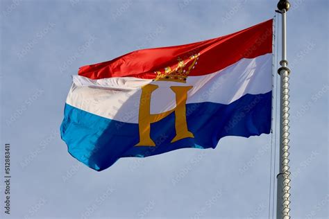 Luxembourg Flag With Monogram H And Crown Flown To Celebrate National