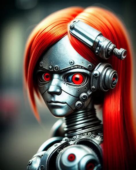 Cute Red Head Girl Made Out Of Metal Cyborg Cy Starryai