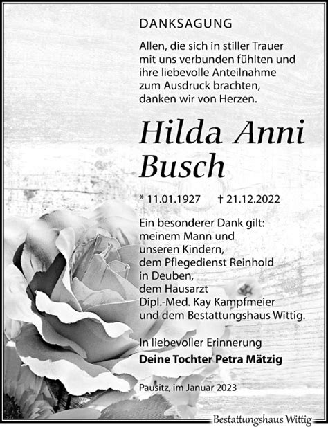 Traueranzeigen Von Hilda Anni Busch Trauer Anzeigen De