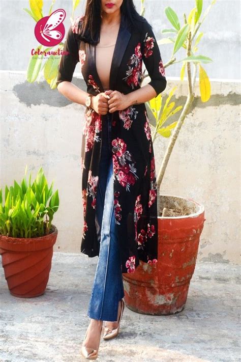 Black Printed Georgette Floral Long Shrug Shrugs Online In India