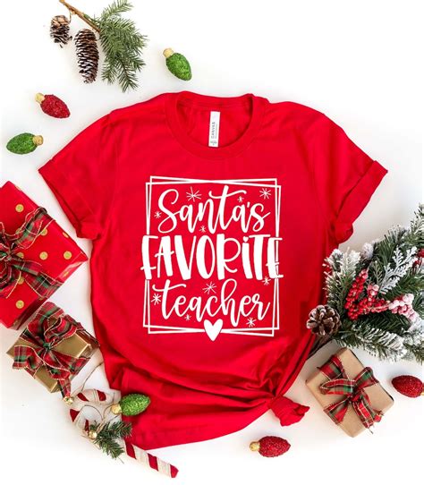 Santas Favorite Teacher Shirt Teacher Christmas Shirt Christmas Teacher T Funny Christmas