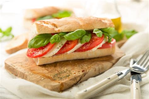 Tomato Mozzarella Baguette Stock Photo Image Of Olive