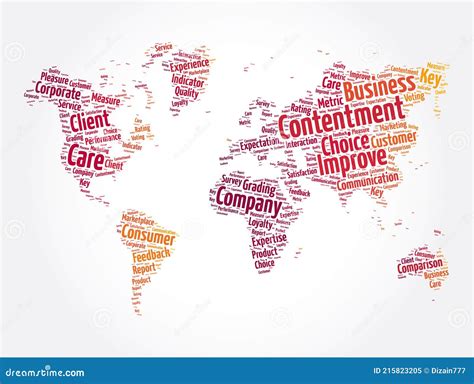 Contentment Word Cloud In Shape Of World Map Concept Background Stock